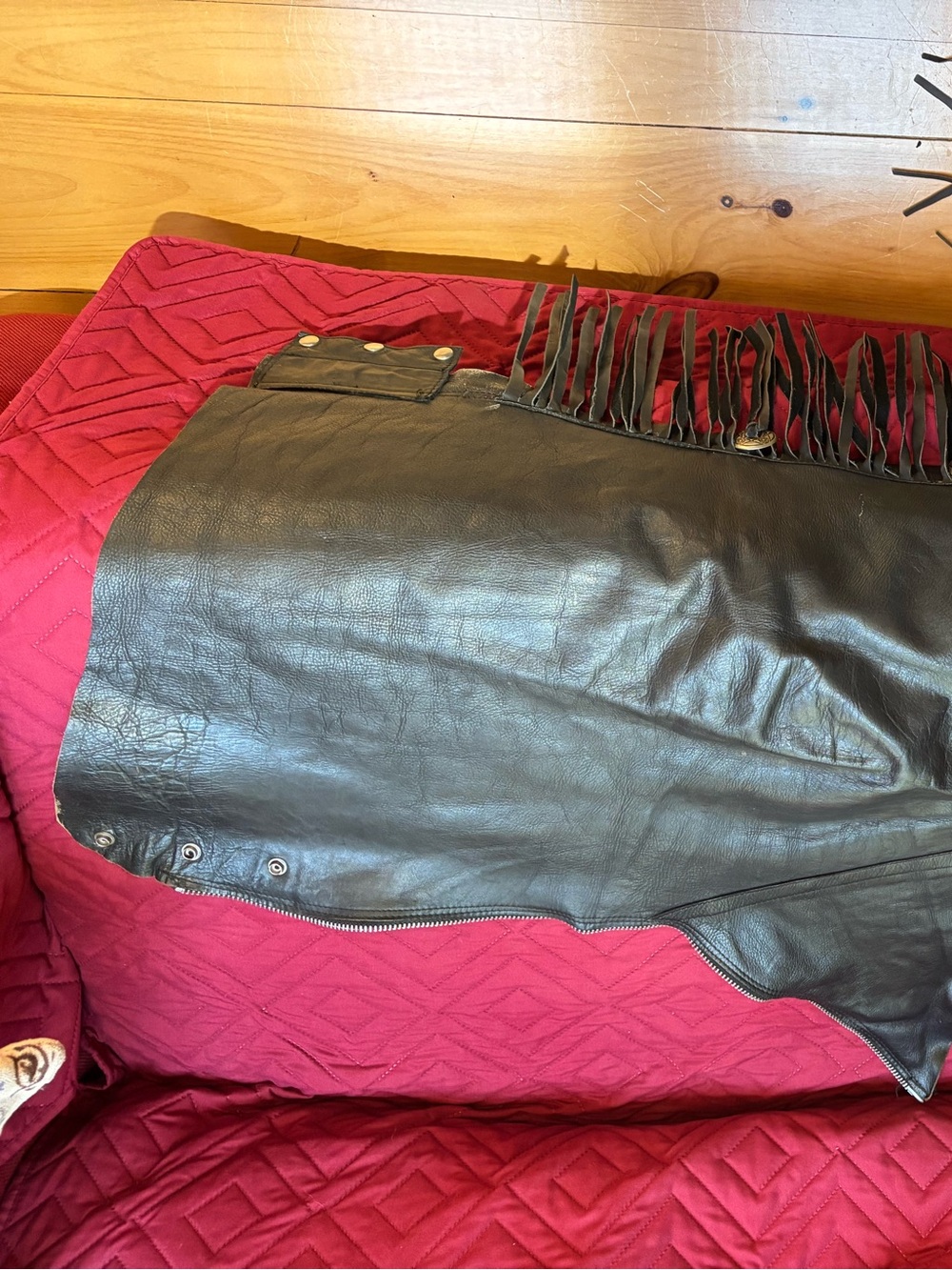 William League vintage fringed black leather chaps